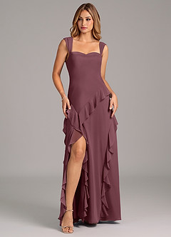 Azazie Sloane Robes de demoiselle d'honneur Robe Trapèze en Mousseline de soie Encolure en Forme de Cœur Sangria image1