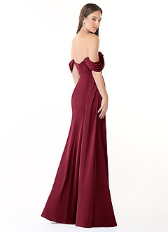 Azazie Amyra At-home Try On Dresses Burgundy Mermaid Off the Shoulder Stretch Satin Convertible Dress image5