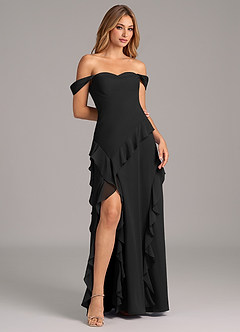 Azazie Sloane Bridesmaid Dresses Black A-Line Sweetheart Neckline Chiffon Dress image4