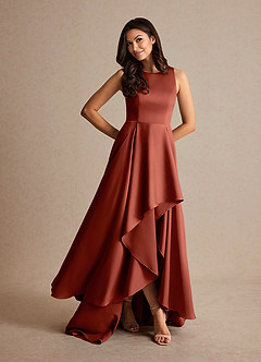 Azazie Niles Mère de la mariée Robes Robe Trapèze en Satin extensible Traînes Terracotta image7