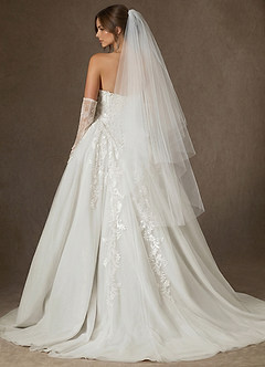 front Simple Two-Tier Fingertip Drop Wedding Veil with Blusher