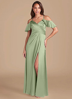 Azazie Dakota Venta Final Vestido de Auburn de Satén Metálico de Corte en A con Vestidos sin tirantes image1