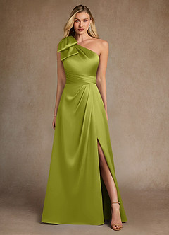Azazie Easton Mother of the Bride Dresses Lemongrass A-Line One Shoulder Stretch Satin Dress image1