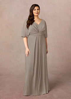 Azazie Oksana Kleider für die Brautmutter A-Linie V-Hals Gefaltet Chiffon Kleid Taupe image6