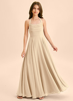 Azazie Kady Junior Champagne A-Line Sweetheart Neckline Chiffon Dress image1