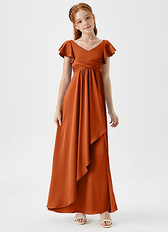 Azazie Omari Junior Burnt Orange A-Line Pleated Stretch Satin Dress image3