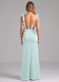 Azazie Jessamine Bridesmaid Dresses Sea Glass A-Line Corset Stretch Satin Dress image6