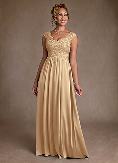 Azazie Amethyst Mother of the Bride Dresses Champagne A-Line Lace Dress image1