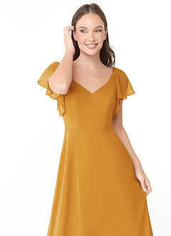 Azazie Syenna Brautjungfernkleider A-Linie Gestreift Chiffon Kleid Butterscotch image5