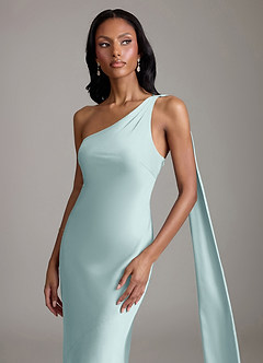 Azazie Juniper Brudtärnklänningar Klä av Sjöjungfru i Stretch Satin Ena axeln Dimma image3