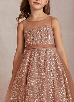 Azazie Siwa Flower Girl Dresses Bronzer A-Line Beaded Tulle Dress image4