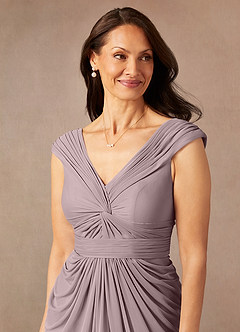 Azazie Lisolette Mother of the Bride Dresses Dusk Sheath Pleated Mesh Dress image7