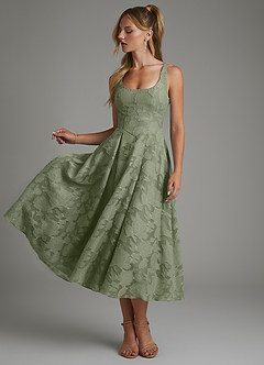Azazie Isabella Bridesmaid Dresses Pistachio A-Line Corset Floral Burnout Dress image3