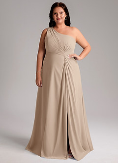 Azazie Brooke Brautjungfernkleider A-Linie One-Shoulder Chiffon Kleid Taupe image8