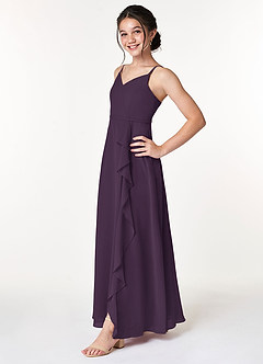 Azazie Naeem Junior A-Linie Gestreift Chiffon Kleid Pflaume image3