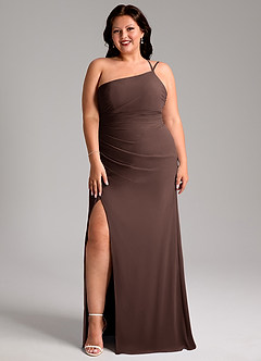 Azazie Eren Brudtärnklänningar Klä av Tubklänning i Chiffong Ena axeln Ganache image10