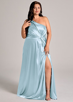 Azazie Brooke Bridesmaid Dresses Sky Blue A-Line One Shoulder Metallic Satin Dress image5