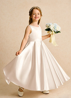 Azazie Cherry Flower Girl Dresses White Alabaster White Alabaster Ball-Gown Pleated Matte Satin Dress image3
