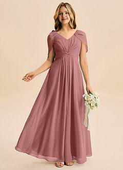 Azazie Emma Junior Robe Trapèze en Mousseline de soie Plissée Rose Du Désert image5