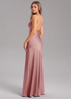 Azazie Grata Robes de demoiselle d'honneur Robe Fourreau en Satin extensible Fente Latérale Rose Poussiéreuse image7