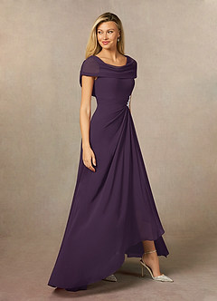 Azazie Mary At-home Try On Dresses Plum A-Line Side Slit Chiffon Dress image4