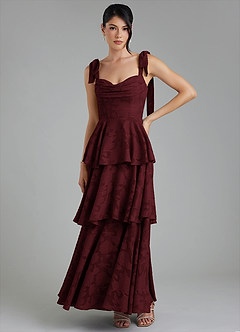 Azazie Jude Bridesmaid Dresses Cabernet A-Line Sweetheart Neckline Floral Burnout Dress image2