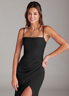 Azazie Leonis At-home Try On Dresses Black Sheath Strapless Stretch Crepe Convertible Dress image2