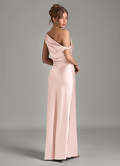 Azazie Emerson Bridesmaid Dresses Blushing Pink Mermaid Off the Shoulder Metallic Satin Dress image6