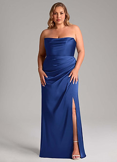 Azazie Leonis Bridesmaid Dresses Royal Blue Mermaid Pleated Stretch Satin Convertible Dress image8