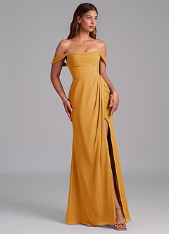 Azazie Johana Brautjungfernkleider Wandelbar Meerjungfrau-Linie Schulterfrei Chiffon Kleid Butterscotch image6