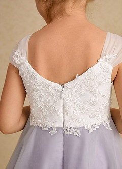 Azazie Momo Flower Girl Dresses Ivory Frosted Lilac A-Line Lace Dress image7