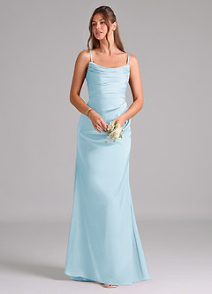 Azazie Lucille Robes de demoiselle d'honneur Robe Sirène Convertible en Satin extensible Sans bretelle Bleu Ciel image7
