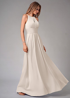 Azazie Bonnie Bridesmaid Dresses White Alabaster A-Line Pleated Stretch Satin Dress image4