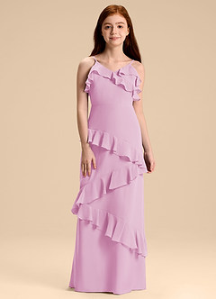 Azazie Evara Junior Vestido de Rosa Caramelo de Gasa de Corte en A image3