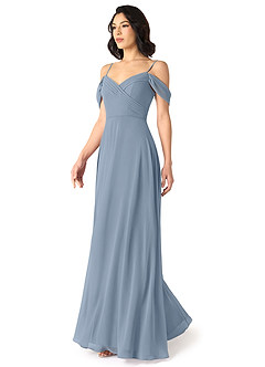 Azazie Tancie Robes de demoiselle d'honneur Robe Trapèze Convertible en Mousseline de soie Épaule décolletée Bleu Poussiéreux image3