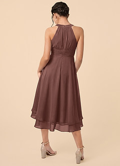 Azazie Linna Junior Espresso A-Line Pleated Chiffon Dress image2