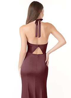 Azazie Emeria Bridesmaid Dresses Sangria Mermaid Pleated Stretch Satin Dress image3