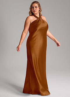 Azazie Doretta Bridesmaid Dresses Copper Mermaid Bow Metallic Satin Dress image10