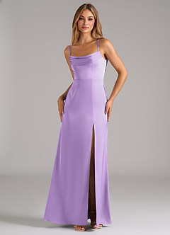 Azazie Callan Bridesmaid Dresses Lilac A-Line Pleated Stretch Satin Convertible Dress image5
