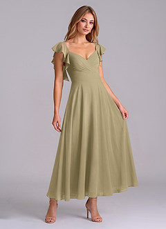 Azazie Leilani 신부 들러리 드레스 A라인 셔링 쉬폰 발목 길이 드레스 image3