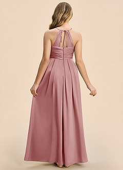 Azazie Ginny Junior Vestido Rosa Polvorienta de Satén Elástico de Corte en A con Plisado image2