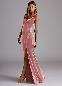 Azazie Becca Bridesmaid Dresses Dusty Rose Sheath Velvet Dress image2