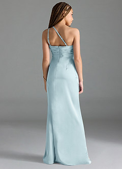 Azazie Eren Junior Cloud Blue Sheath Pleated Stretch Satin Dress image2