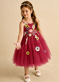 Azazie Osea Flower Girl Dresses Scarlet Ball-Gown Pleated Tulle Dress image3