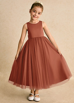 Azazie Solia Abiti da Ragazza di Fiori Abito Principessa in Tulle Fiocco Auburn image5
