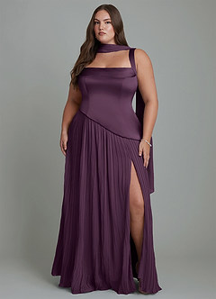 Azazie Stephanie Bridesmaid Dresses Plum A-Line Pleated Stretch Satin Dress image14