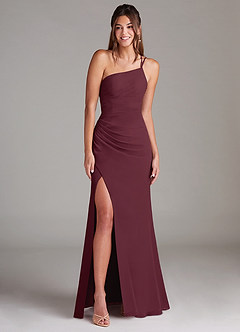 Azazie Eren Bridesmaid Dresses Cabernet Sheath One Shoulder Chiffon Dress image3