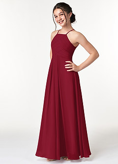 Azazie Ginger Junior Burgundy A-Line Pleated Chiffon Dress image3