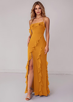 Azazie Malia Bridesmaid Dresses Butterscotch Sheath Ruched Chiffon Dress image6