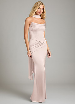 Azazie Sorrel Bridesmaid Dresses Blushing Pink Mermaid Strapless Stretch Satin Convertible Dress image8